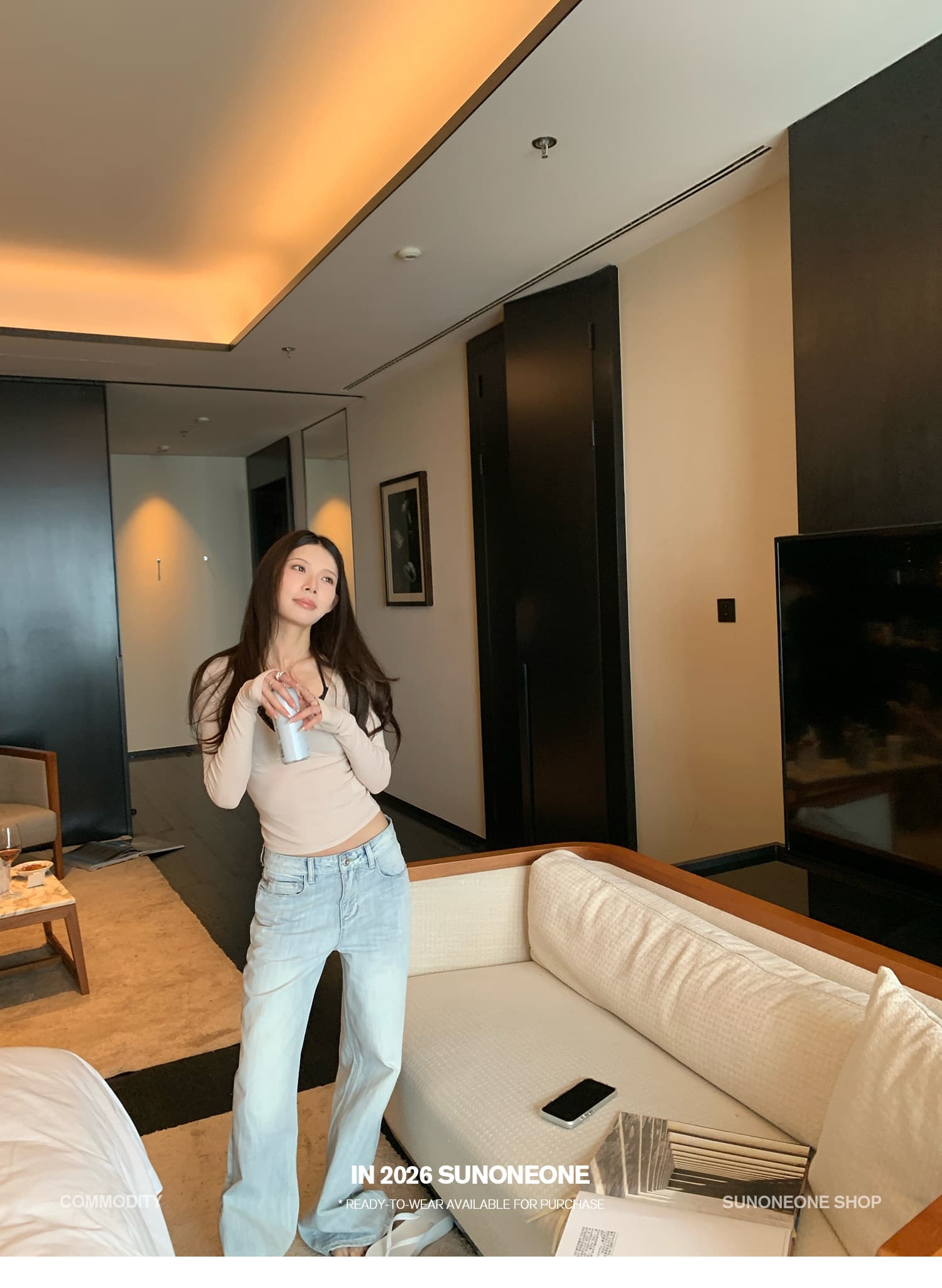 sunoneone 한 부서 워싱 하늘색 플립 커버 스트레이트 청바지 여성 여름 루즈핏 작은 키 캐주얼 바지 상세 이미지 29