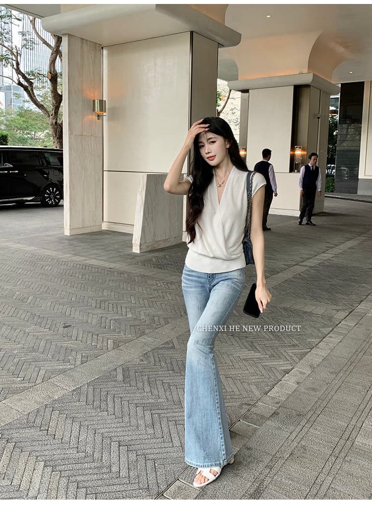 그는 아침 하늘색 워싱 마 오래된 고양이 반드시 공예 부츠컷 청바지 2026 새로운 슬림해 보이는 다용도 바지 상세 이미지 28