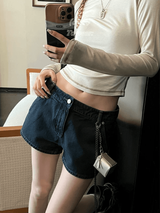 지구 Ouyang 작은 예쁜 허리 사냥꾼 둘째 변경 만화 다리 vtg 핫걸 몸매 가꾸기 레트로 청바지 로우 웨이스트 반바지 이미지 2