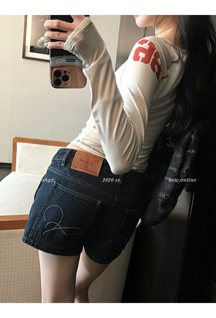 지구 Ouyang 작은 예쁜 허리 사냥꾼 둘째 변경 만화 다리 vtg 핫걸 몸매 가꾸기 레트로 청바지 로우 웨이스트 반바지 상세 이미지 6