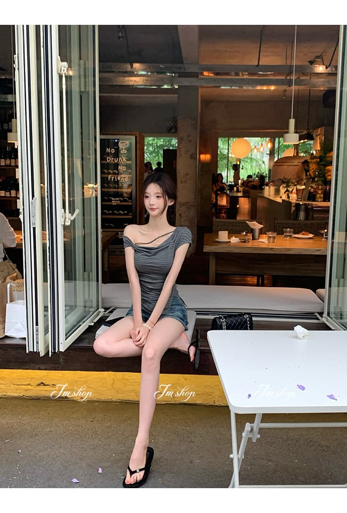 jmshop 핏 스타일 노크 좋은 ~ 중 vtg 센스 작은 반바지 하이웨이스트 이중 버튼 펭 넓적 다리 데님 반바지 레트로 핫 바지 상세 이미지 26