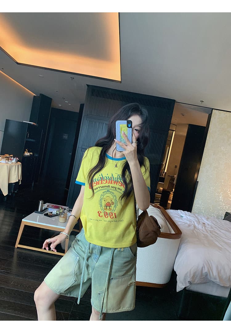 장 베이 베이 ibell 해체 센스 워크웨어 막대기 가방 루즈핏 슬림해 보이는 얇고 가벼운 레트로 마 오래된 데님 넓은 다리가 짧다. 바지 여성 상세 이미지 20