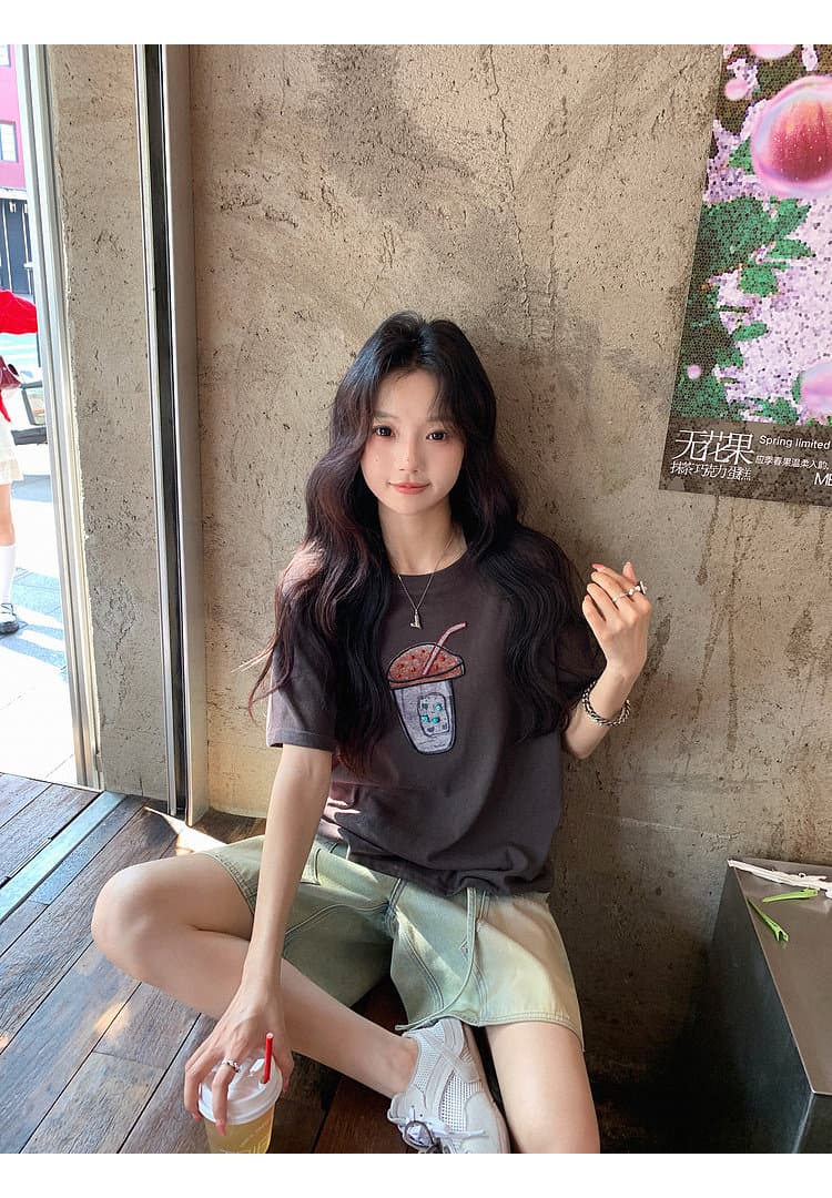 장 베이 베이 ibell 해체 센스 워크웨어 막대기 가방 루즈핏 슬림해 보이는 얇고 가벼운 레트로 마 오래된 데님 넓은 다리가 짧다. 바지 여성 상세 이미지 45