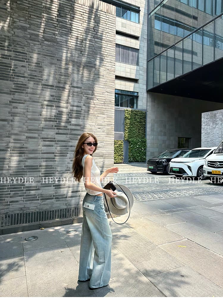 검은 콩 흠 6 15 신제품 제한된 시간 할인 파리 거리 워싱 고양이 반드시 넓은 다리 청바지 여성 상세 이미지 18