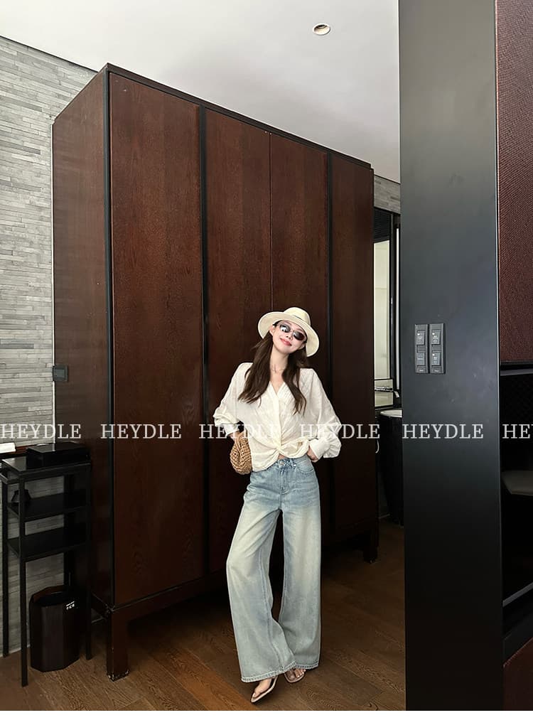 검은 콩 흠 6 15 신제품 제한된 시간 할인 파리 거리 워싱 고양이 반드시 넓은 다리 청바지 여성 상세 이미지 21