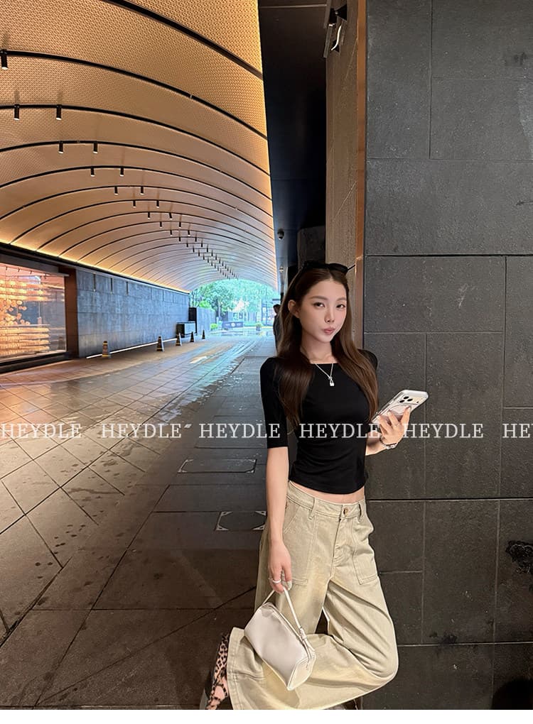검은 콩 흠 튀김 색상 데님 레트로 단추 디자인 카키 색 청바지 워싱 마 오래된 루즈핏 스트레이트 팬츠 상세 이미지 34