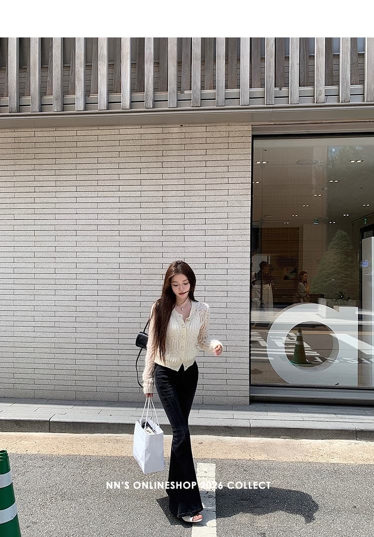 첸 좋은 난 nns 하프 한 바지 레트로 마 오래된 워싱 블랙 곡선 분할선 부츠컷 청바지 상세 이미지 35