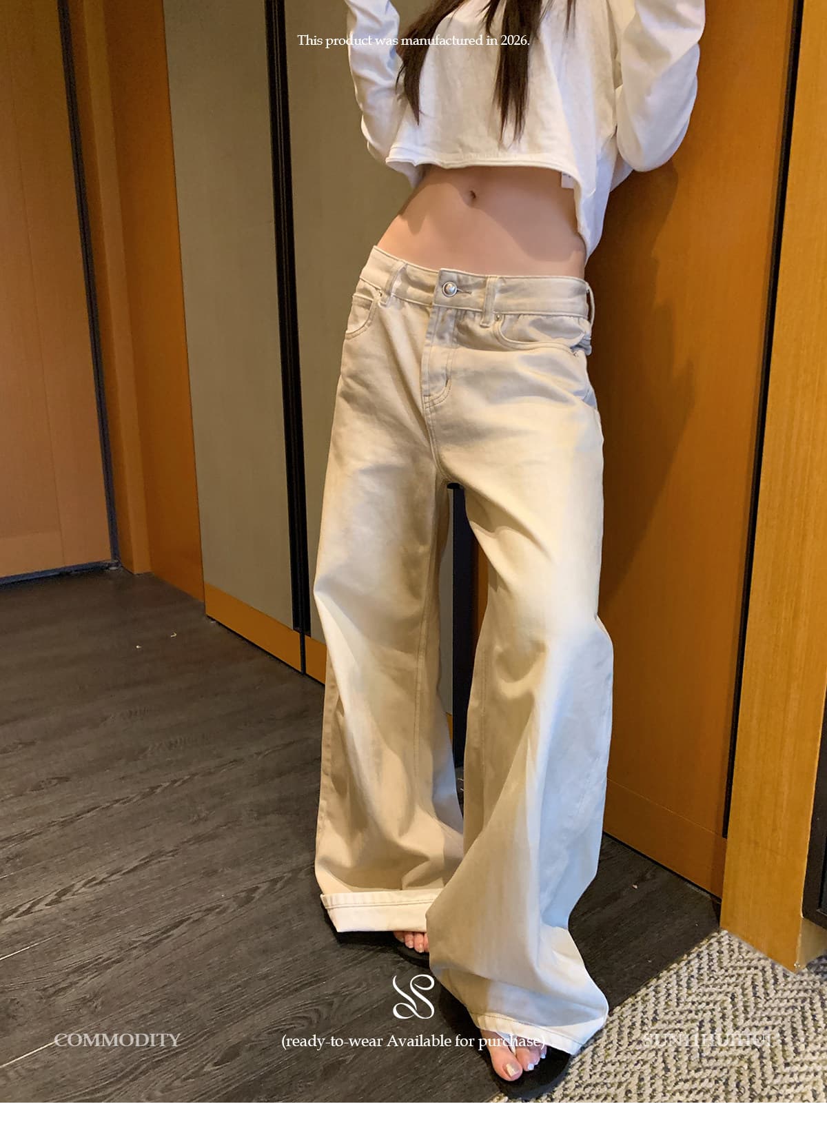 sun11 더블 마 카키색 바지 아메리칸 레트로 모통이 칼 청바지 여성 여름 얇은 로우 웨이스트 루즈핏 와이드 레그 팬츠 상세 이미지 47