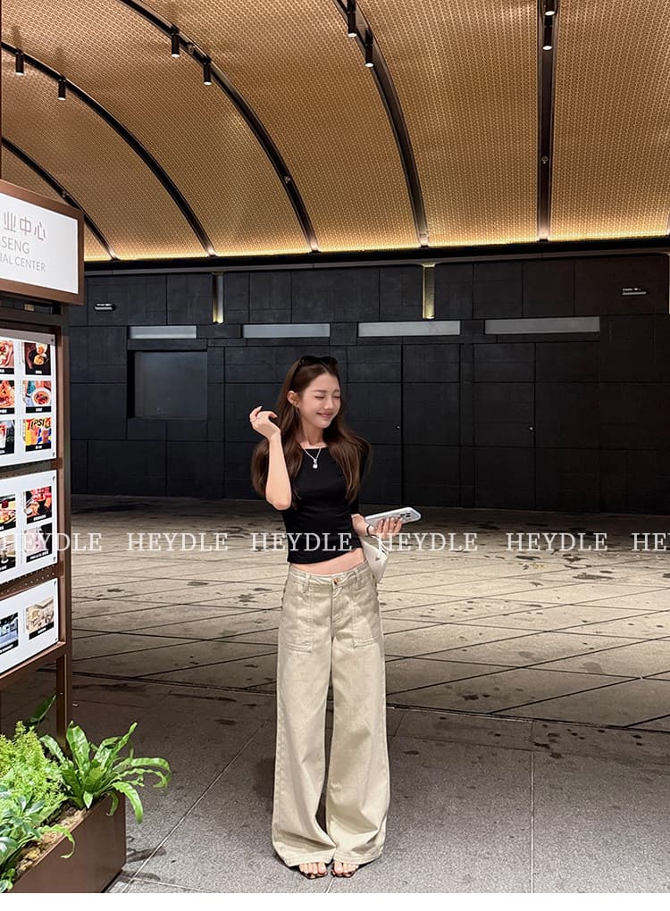 검은 콩 흠 튀김 색상 데님 레트로 단추 디자인 카키 색 청바지 워싱 마 오래된 루즈핏 스트레이트 팬츠 상세 이미지 37