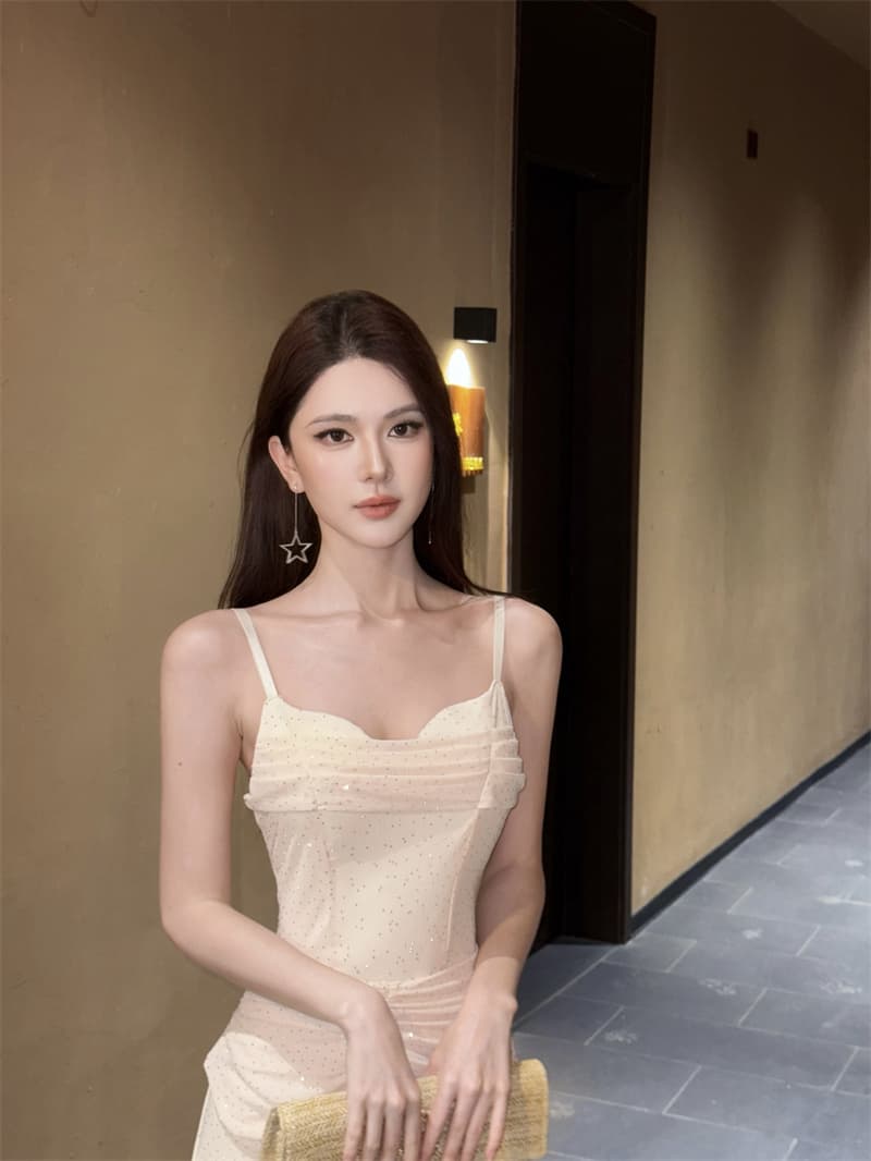 실사 비디오 새로운 핫픽스 연회 예복 섹시함 핫걸 튜브탑 슬립 주름 벨트 가슴 패드 드레스 상세 이미지 11