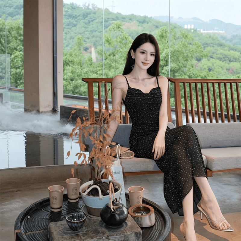 실사 비디오 새로운 핫픽스 연회 예복 섹시함 핫걸 튜브탑 슬립 주름 벨트 가슴 패드 드레스 상세 이미지 14
