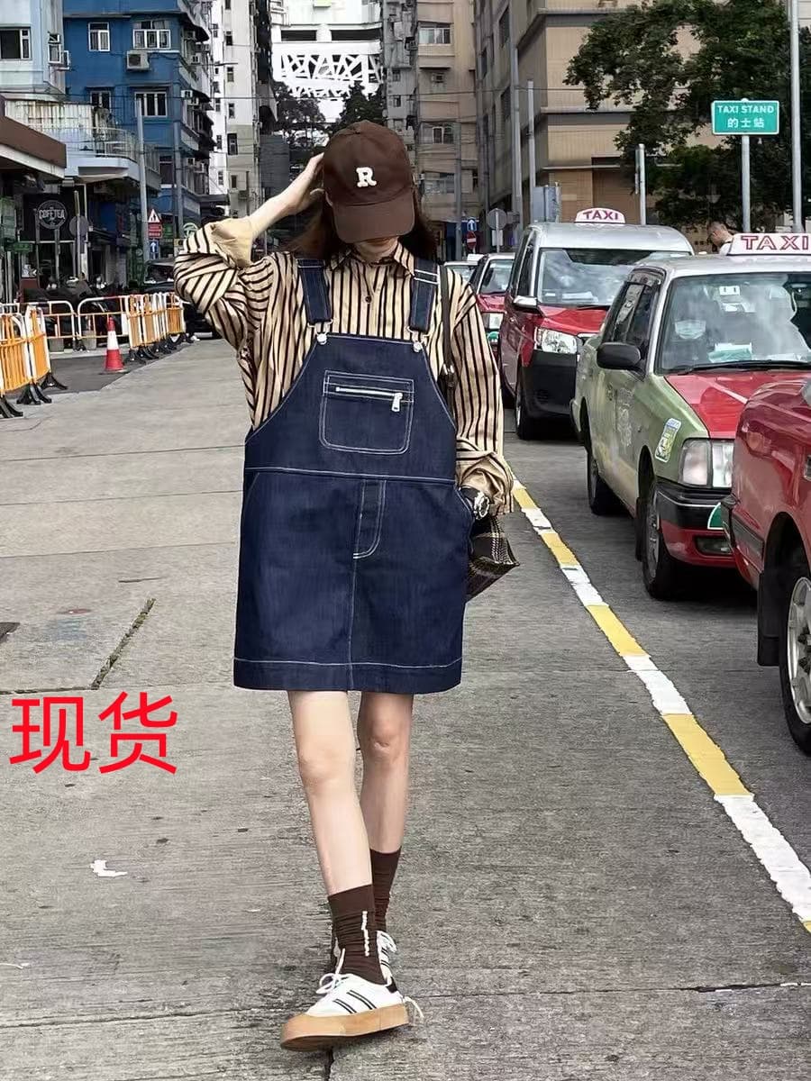 레트로 데님 멜빵 스커트 여성 한 마디 슬림해 보이는 2026 새로운 워크웨어 치마 작은 대중 미니 스커트 드레스