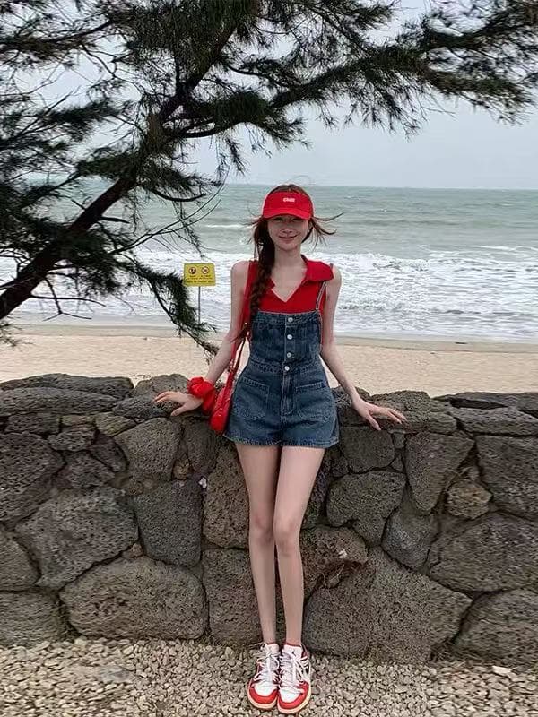활력 연령 감소 스트랩 멜빵 데님 반바지 여성 2026 년 여름 섹션 루즈핏 슬림해 보이는 올인원 핫 바지 상세 이미지 3
