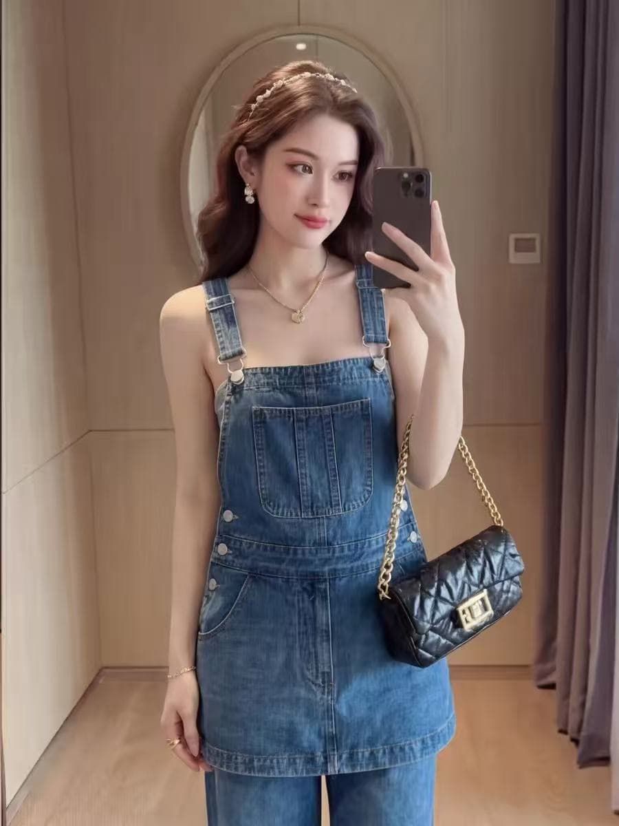 루즈핏 캐주얼 작은 대중 패션 스트레이트 팬츠 2026 오리지널 디자인 센스 다용도 데님 멜빵 바지 여성