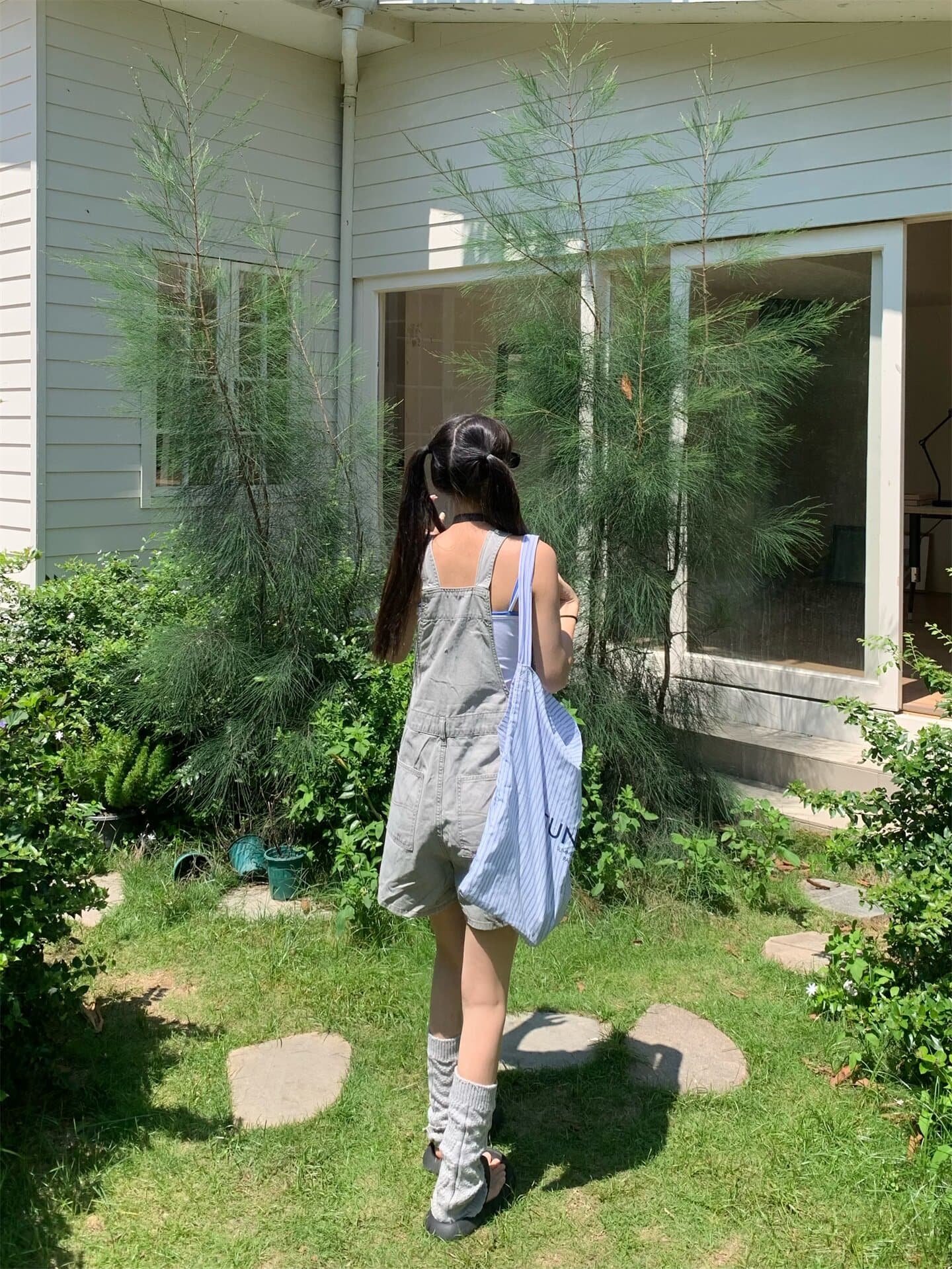 가연성 아메리칸 데님 멜빵 바지 여성 하이웨이스트 슬림해 보이는 작은 키 워크웨어 바람 올인원 반바지 여름 트렌디 상세 이미지 10