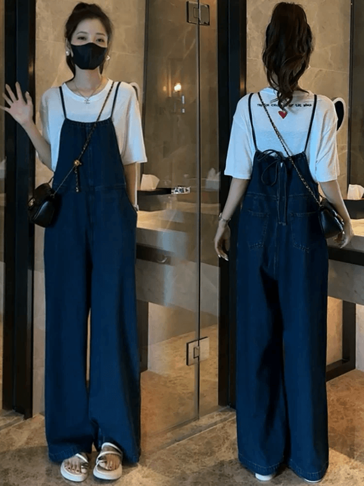 패션 데님 멜빵 바지 여성 새로운 외국 가스 슬림해 보이는 슬립 올인원 바지 이미지 2