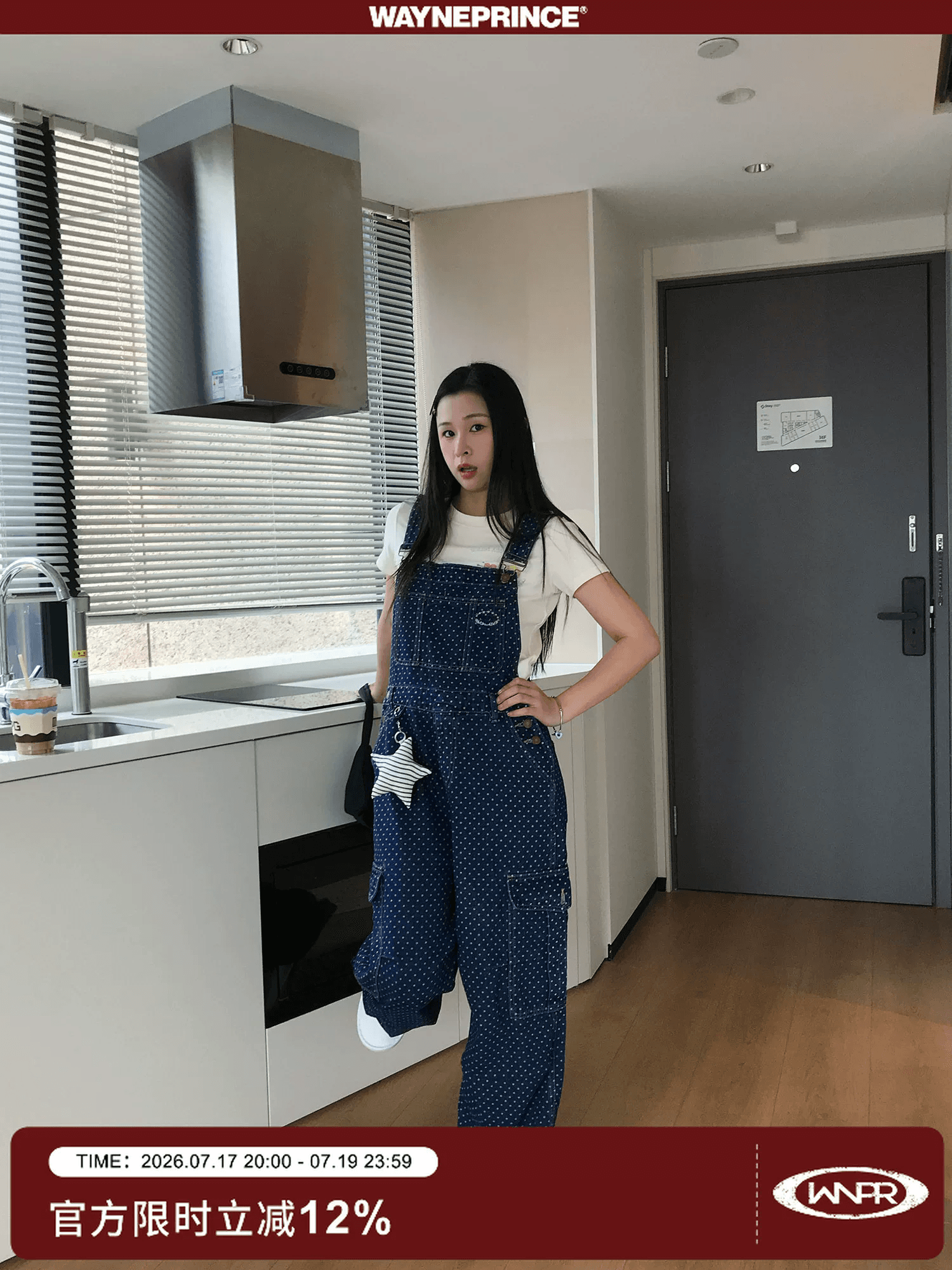 wayneprince 아메리칸 레트로 도트 무늬 프린트 멜빵 바지 거리 캐주얼 다용도 긴 바지 트렌디 이미지 2