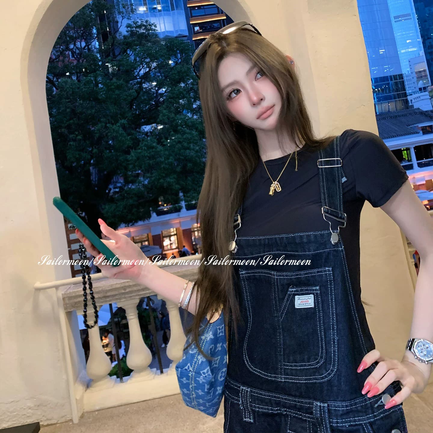 넣다 자매 왕 세련된 자유로움 자동차 명시적 스티치 원본 데님 워크웨어 멜빵 바지 여성 레저 다용도 이미지 6