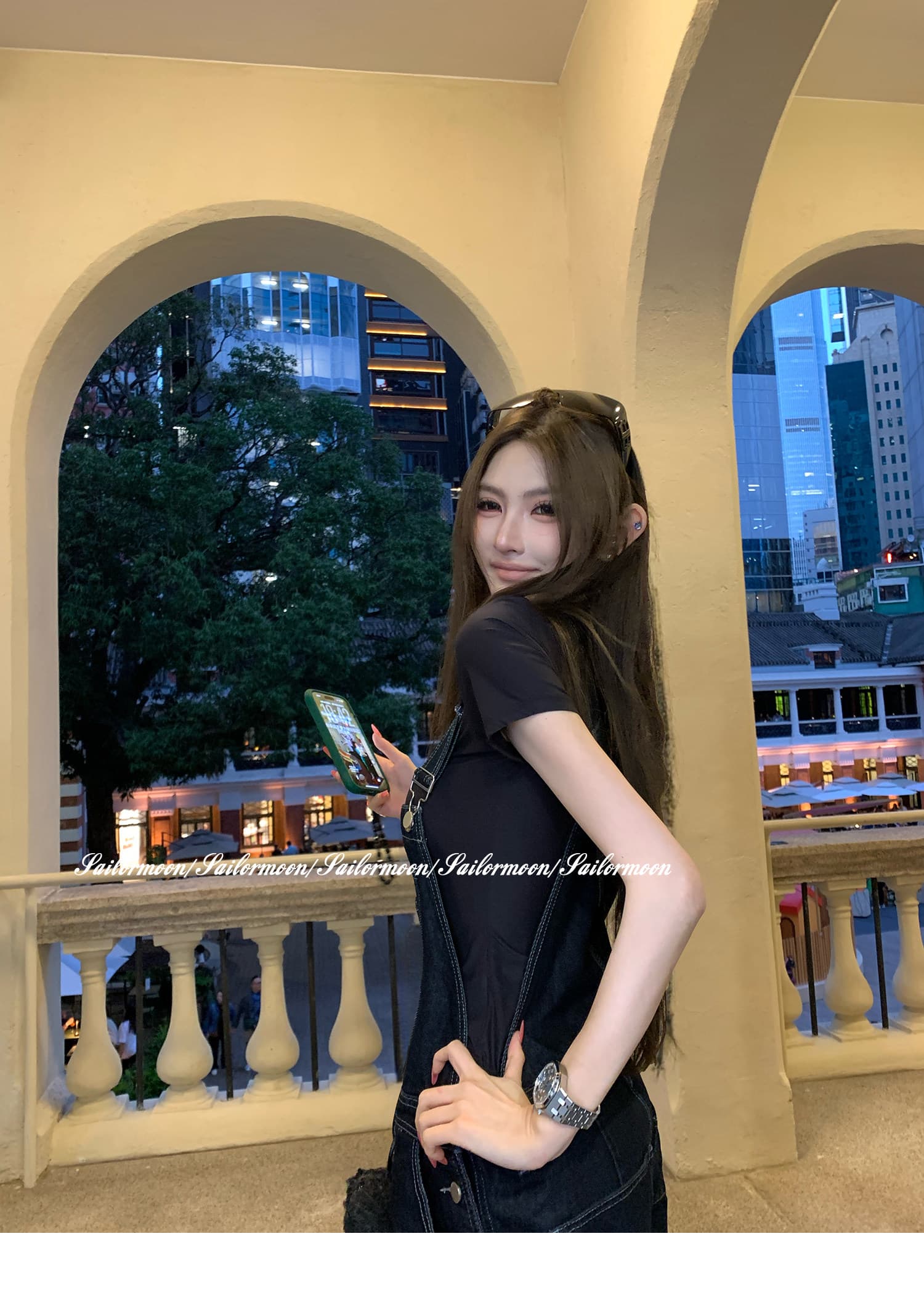 넣다 자매 왕 세련된 자유로움 자동차 명시적 스티치 원본 데님 워크웨어 멜빵 바지 여성 레저 다용도 상세 이미지 11