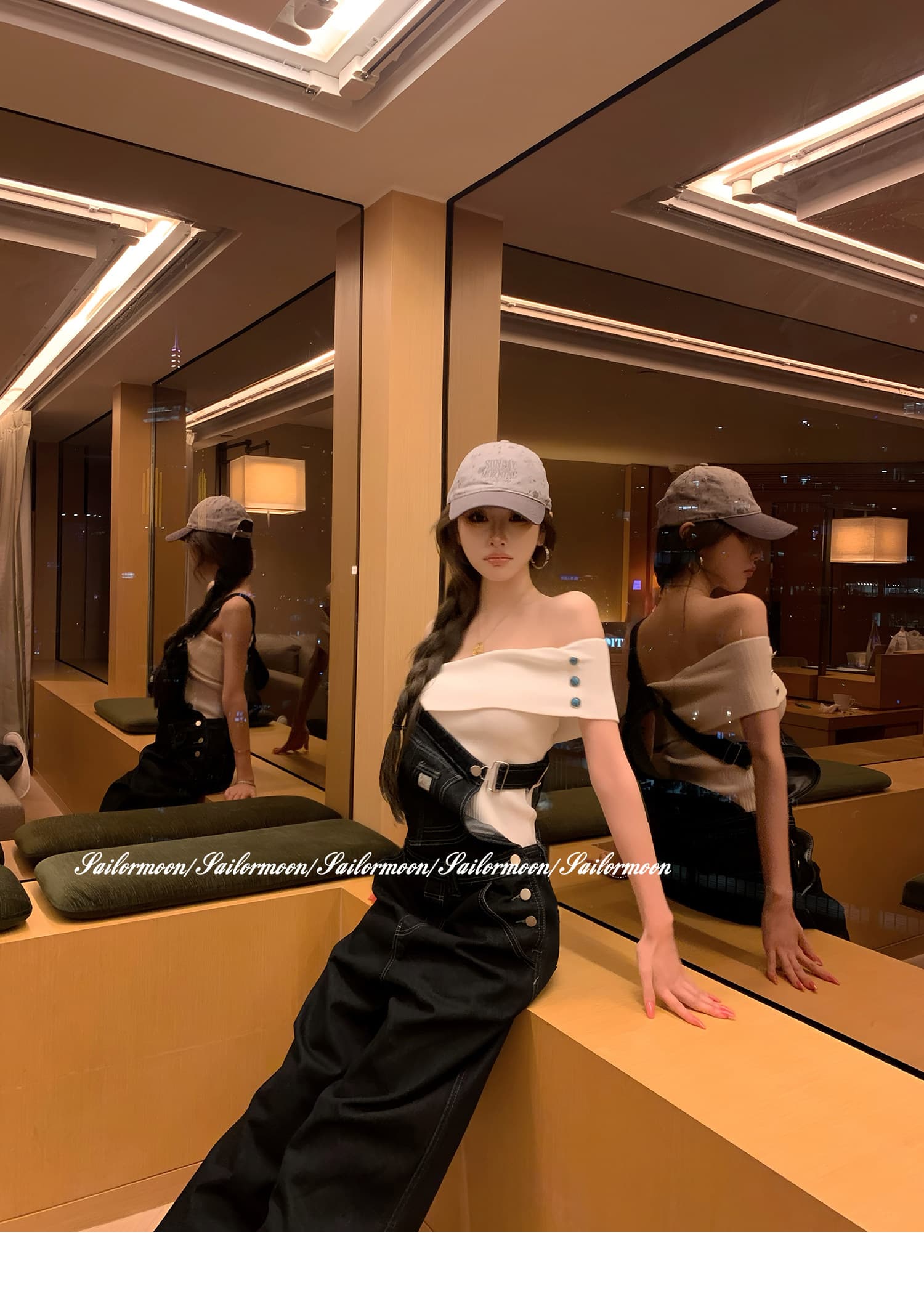 넣다 자매 왕 세련된 자유로움 자동차 명시적 스티치 원본 데님 워크웨어 멜빵 바지 여성 레저 다용도 상세 이미지 12
