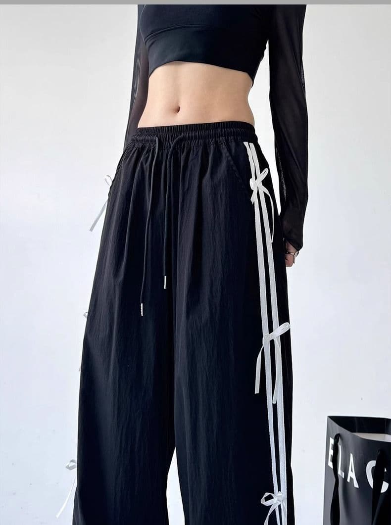 아메리칸 두 바 측면 스트라이프 나비 매듭 펌프 로프 워크웨어 와이드 레깅스 바지 하이웨이스트 캐주얼 운동 바지 트렌드 ins 상세 이미지 11