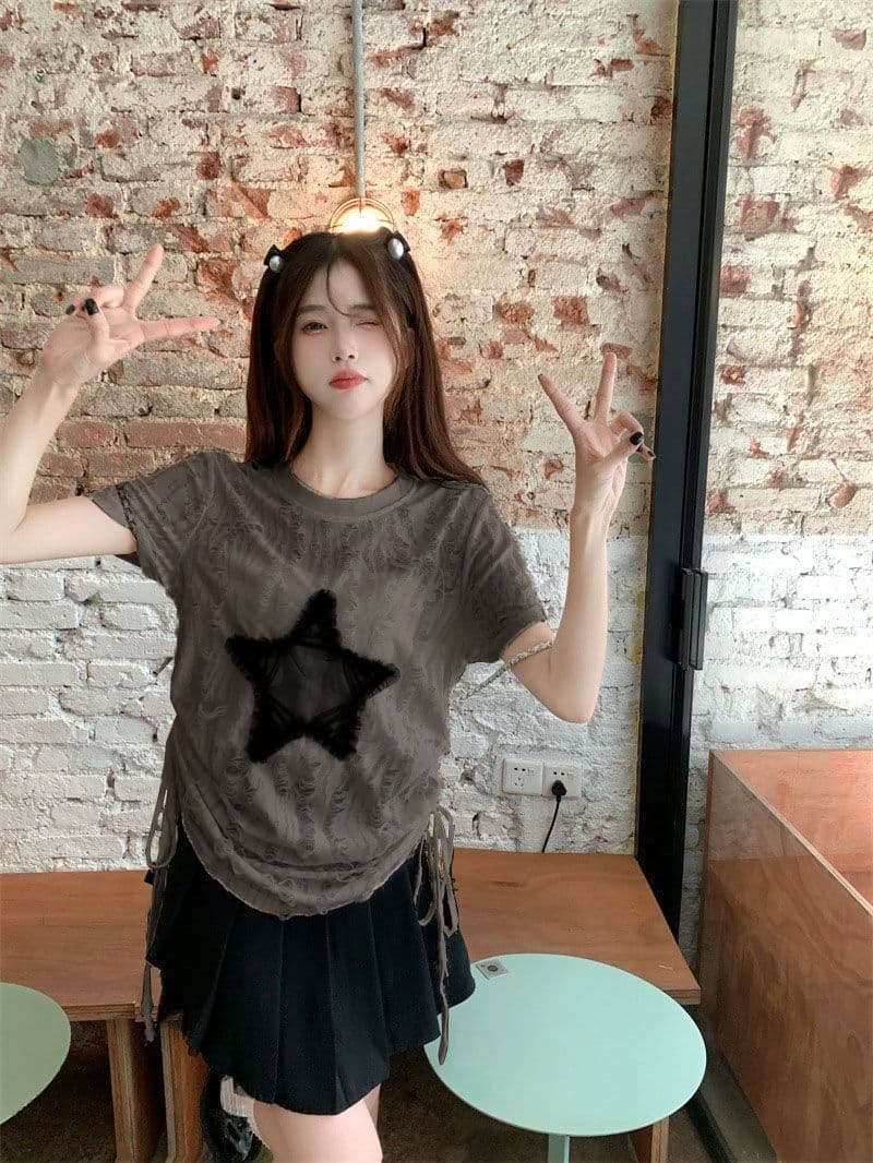 원본 원단 디자인 센스 펌프 로프 반팔 작은 대중 맨위 여성 봄 루즈핏 아메리칸 핫걸 기본 셔츠 상세 이미지 15