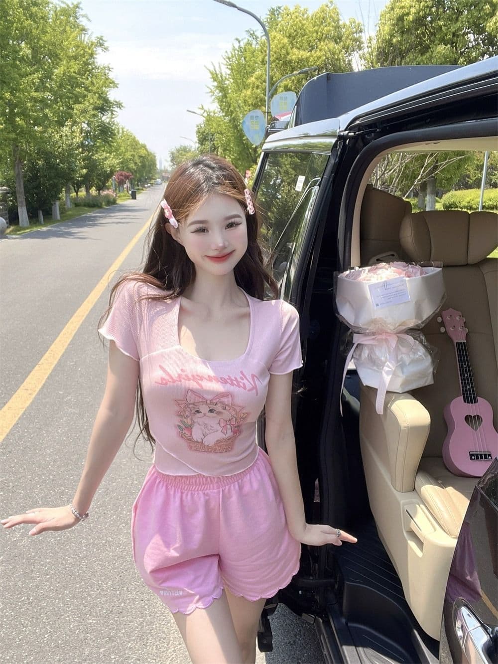 높음 폭탄 리브 만화 프린트 광장 칼라 긍정적 인 어깨 반팔 티셔츠 여성 순수한 욕망 달콤한 매운맛 이슬 쇄골 몸매 가꾸기 맨위 상세 이미지 19