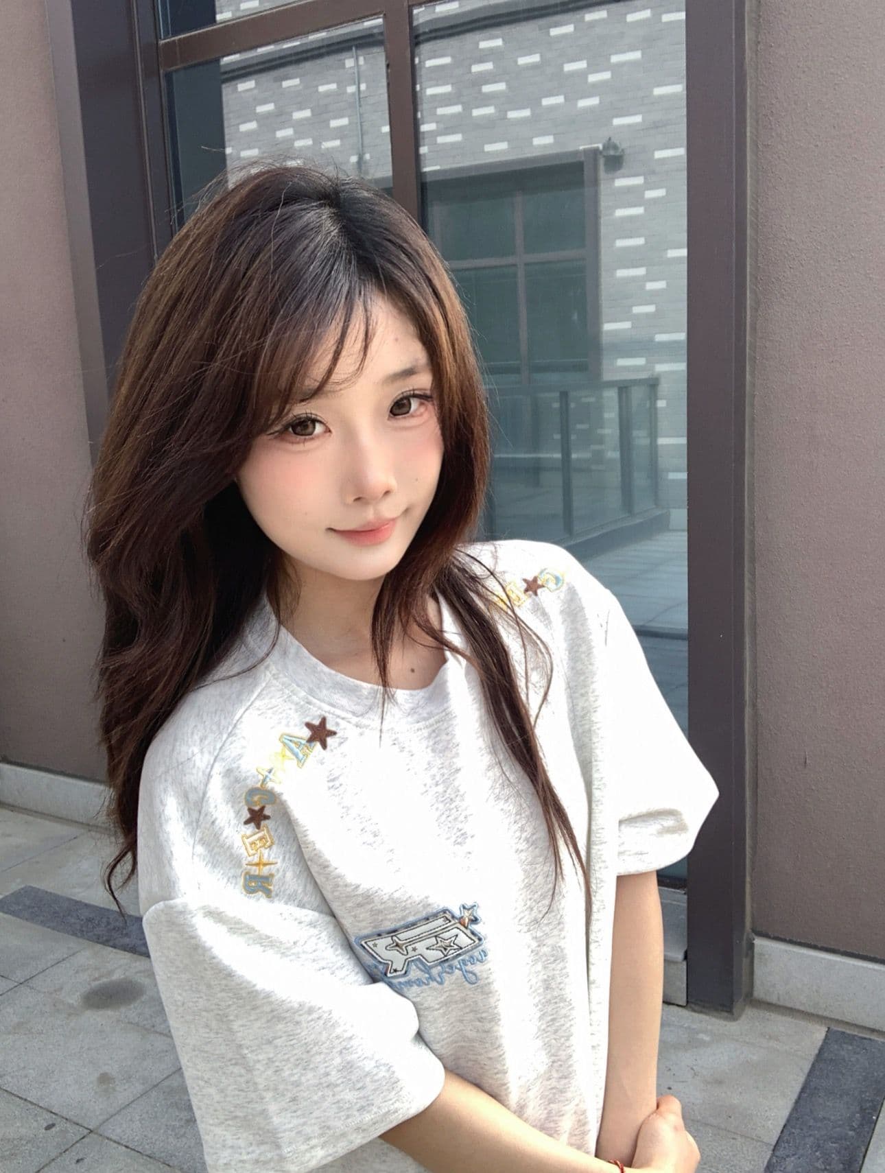 정가 자수 네리 가게 천 순면 220 그램 빗질하다 닫기 반팔 티셔츠 여성