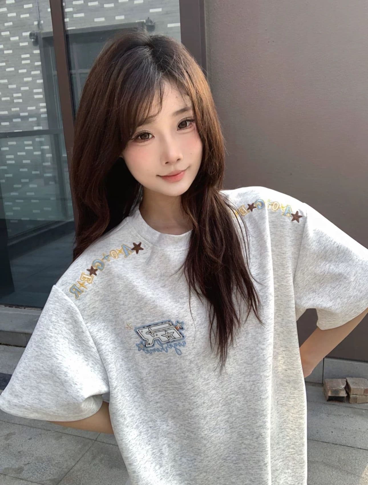 정가 자수 네리 가게 천 순면 220 그램 빗질하다 닫기 반팔 티셔츠 여성 상세 이미지 5