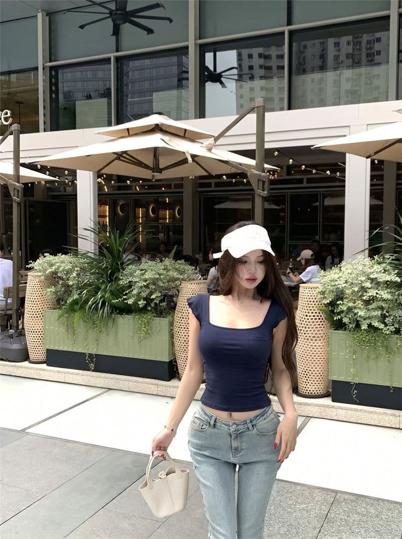 라이 경기 서울 광장 칼라 프릴 작은 날다 소매 티셔츠 여성 여름 몸매 가꾸기 슬림해 보이는 순수한 욕망 다용도 풀오버 쇼트 스타일 맨위 상세 이미지 1