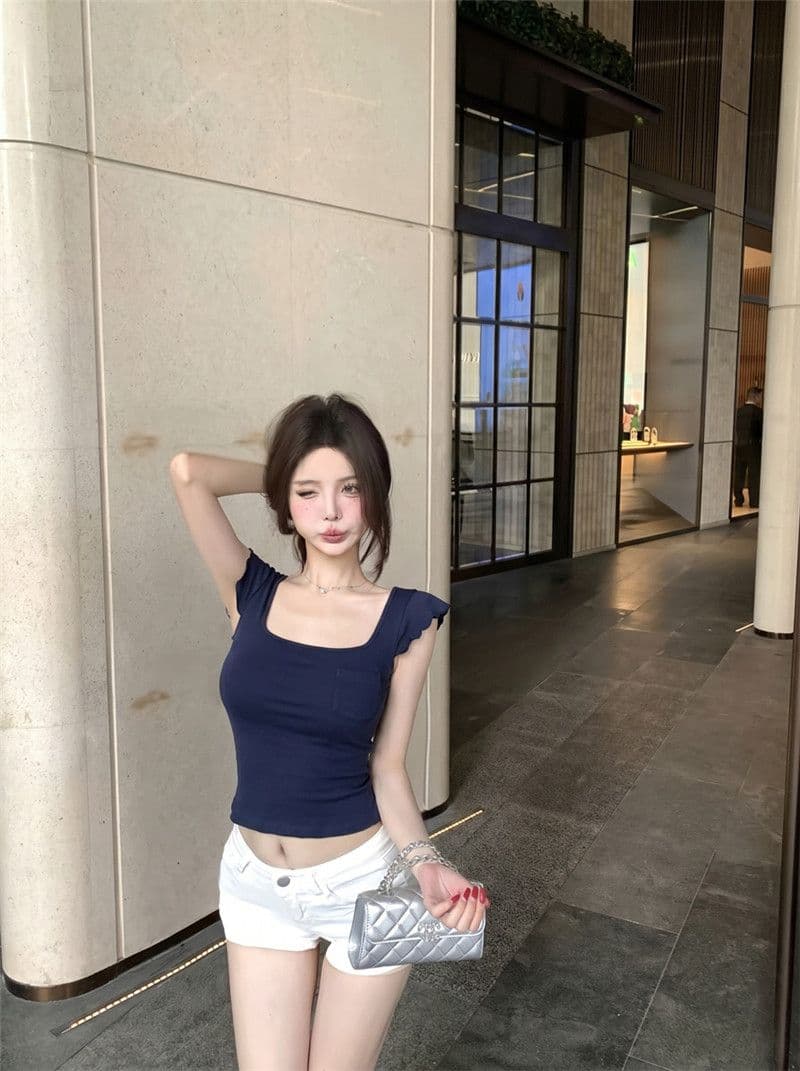 라이 경기 서울 광장 칼라 프릴 작은 날다 소매 티셔츠 여성 여름 몸매 가꾸기 슬림해 보이는 순수한 욕망 다용도 풀오버 쇼트 스타일 맨위 상세 이미지 3