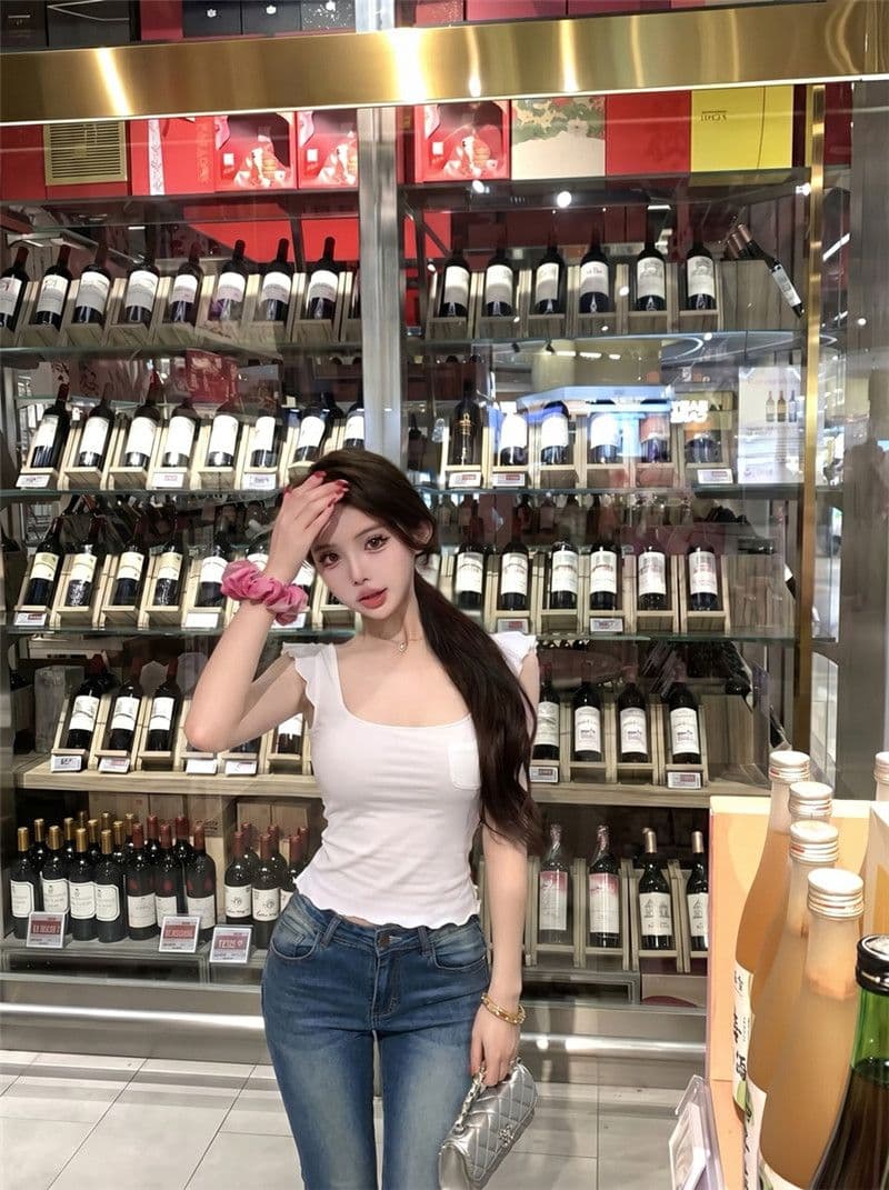 라이 경기 서울 광장 칼라 프릴 작은 날다 소매 티셔츠 여성 여름 몸매 가꾸기 슬림해 보이는 순수한 욕망 다용도 풀오버 쇼트 스타일 맨위 상세 이미지 4