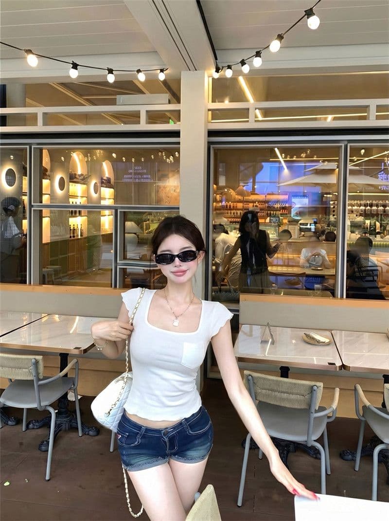 라이 경기 서울 광장 칼라 프릴 작은 날다 소매 티셔츠 여성 여름 몸매 가꾸기 슬림해 보이는 순수한 욕망 다용도 풀오버 쇼트 스타일 맨위 상세 이미지 6