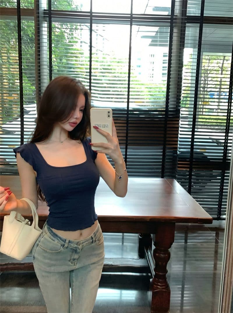라이 경기 서울 광장 칼라 프릴 작은 날다 소매 티셔츠 여성 여름 몸매 가꾸기 슬림해 보이는 순수한 욕망 다용도 풀오버 쇼트 스타일 맨위 상세 이미지 13