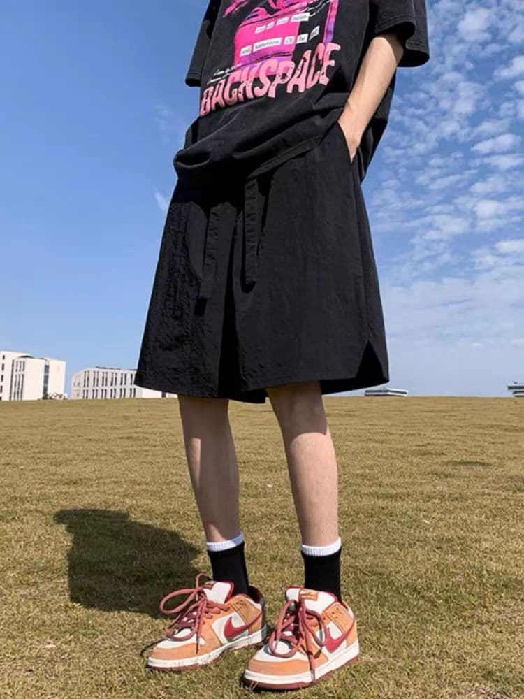 정가 반바지 남녀 여름 루즈핏 일본식 항구 바람 단색 캐주얼 운동 넓은 다리 5 점 바지 이미지 4