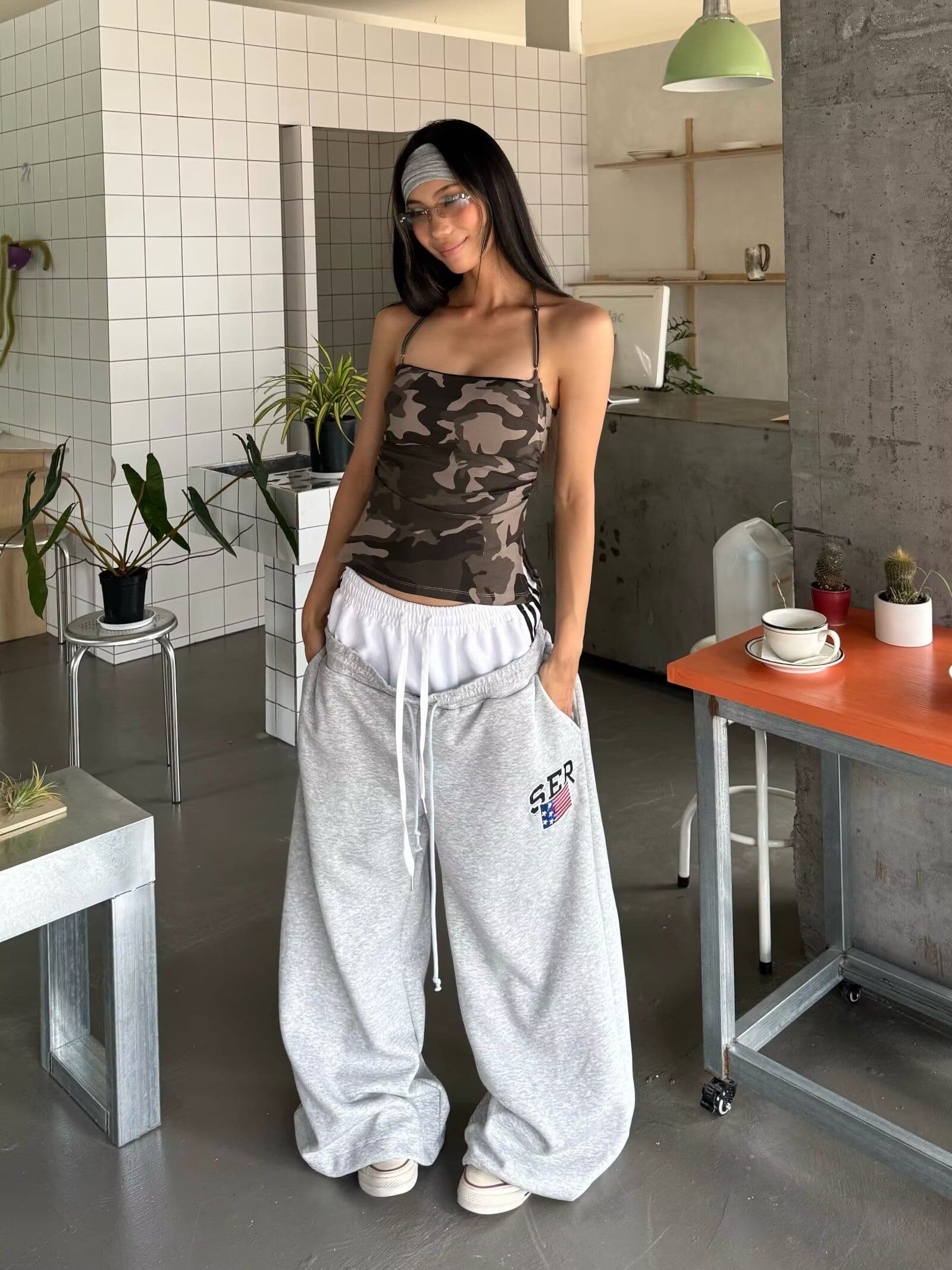 순수한 Mianhua 면 자수 모통이 칼 웨이 바지 아메리칸 레트로 더블 허리 머리 남녀 봄 새로운 루즈핏 캐주얼 웨이 바지 이미지 2