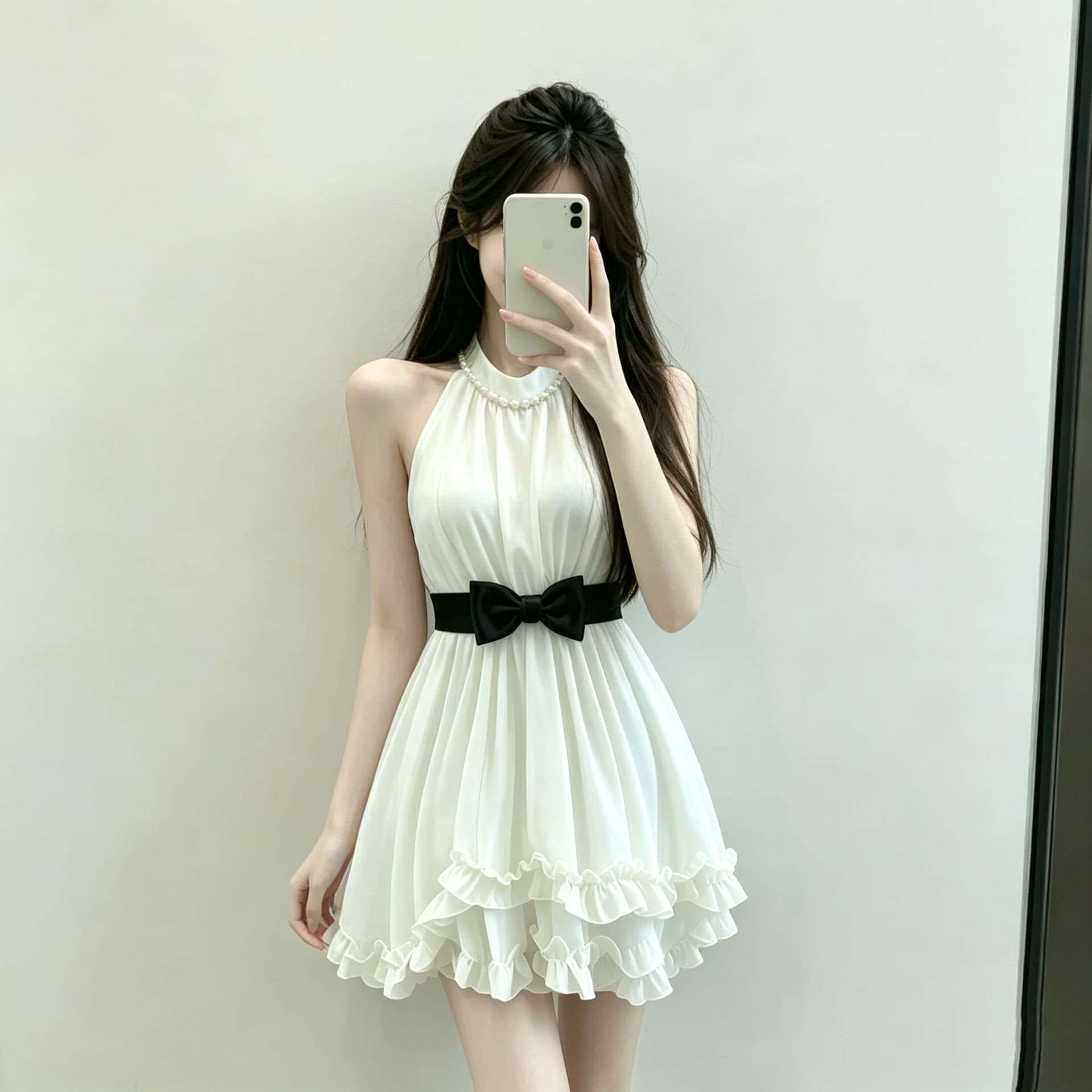 원본 품질 못 진주 프랑스식 레트로 프릴 민소매 천 금빛 바람 품격 허리 수축 슬림해 보이는 한 마디 미니 스커트