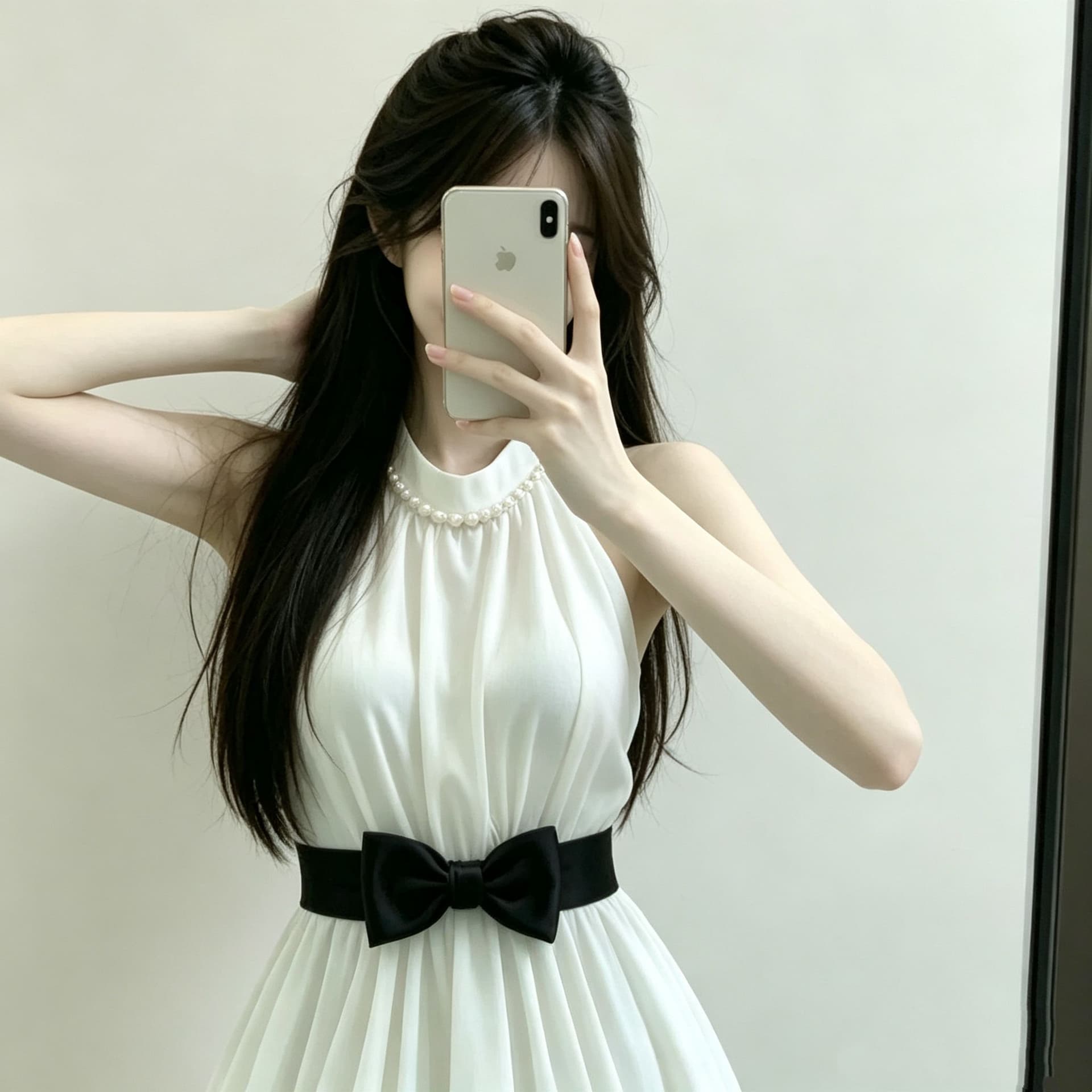 원본 품질 못 진주 프랑스식 레트로 프릴 민소매 천 금빛 바람 품격 허리 수축 슬림해 보이는 한 마디 미니 스커트 상세 이미지 9