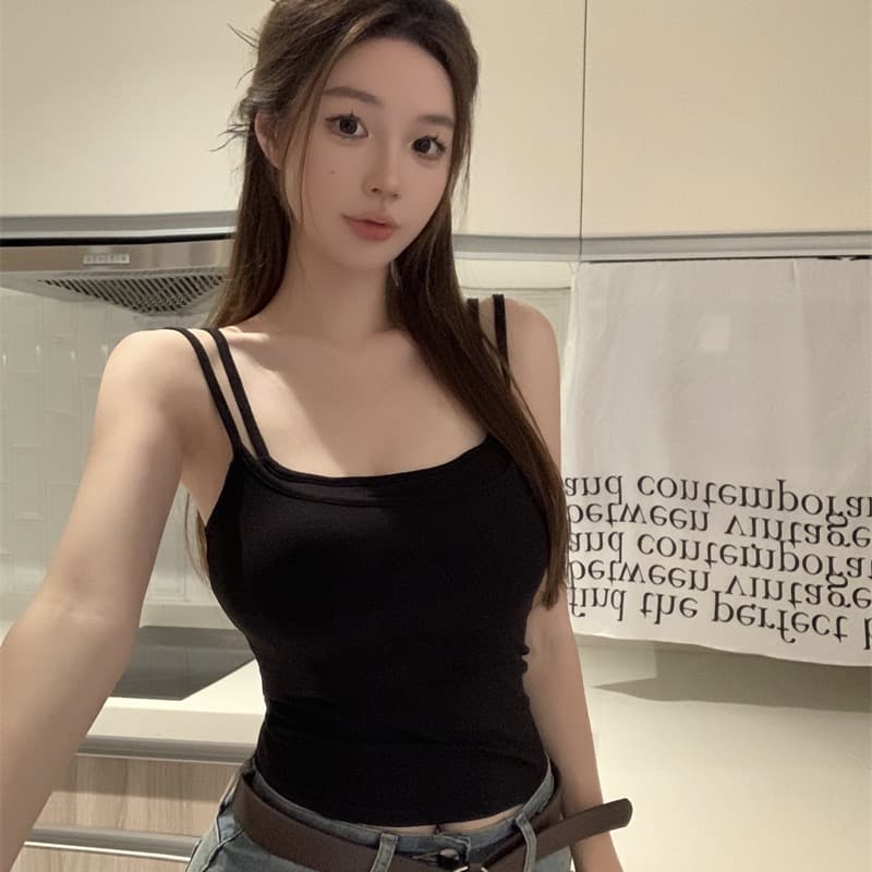 실사 아니요 가격 인하 양어깨 슬립 새로운 한국 스타일 다용도 벨트 가슴 패드 페이크 레이어드 캐미솔 아름다움 뒤로 여름 이미지 5