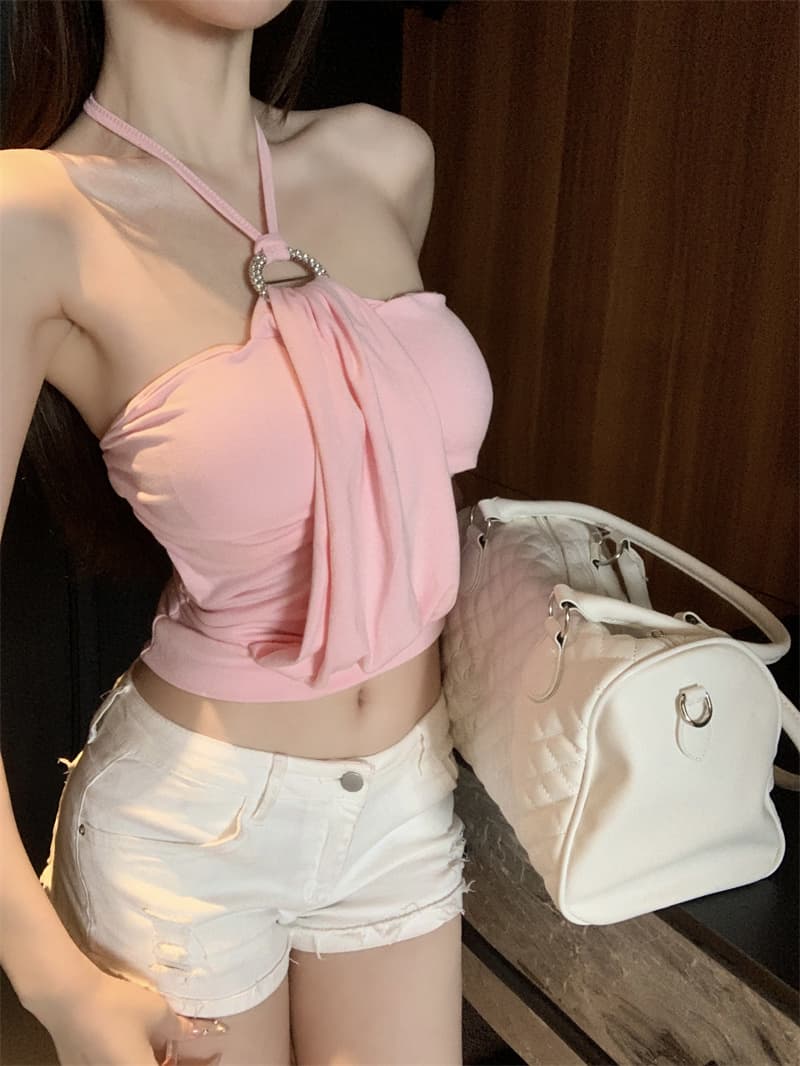 실사 아니요 가격 인하 행침 목 튜브탑 주름 작은 조끼 품격 핫걸 오프숄더 슬림해 보이는 작은 대중 다용도 맨위 여성 상세 이미지 19