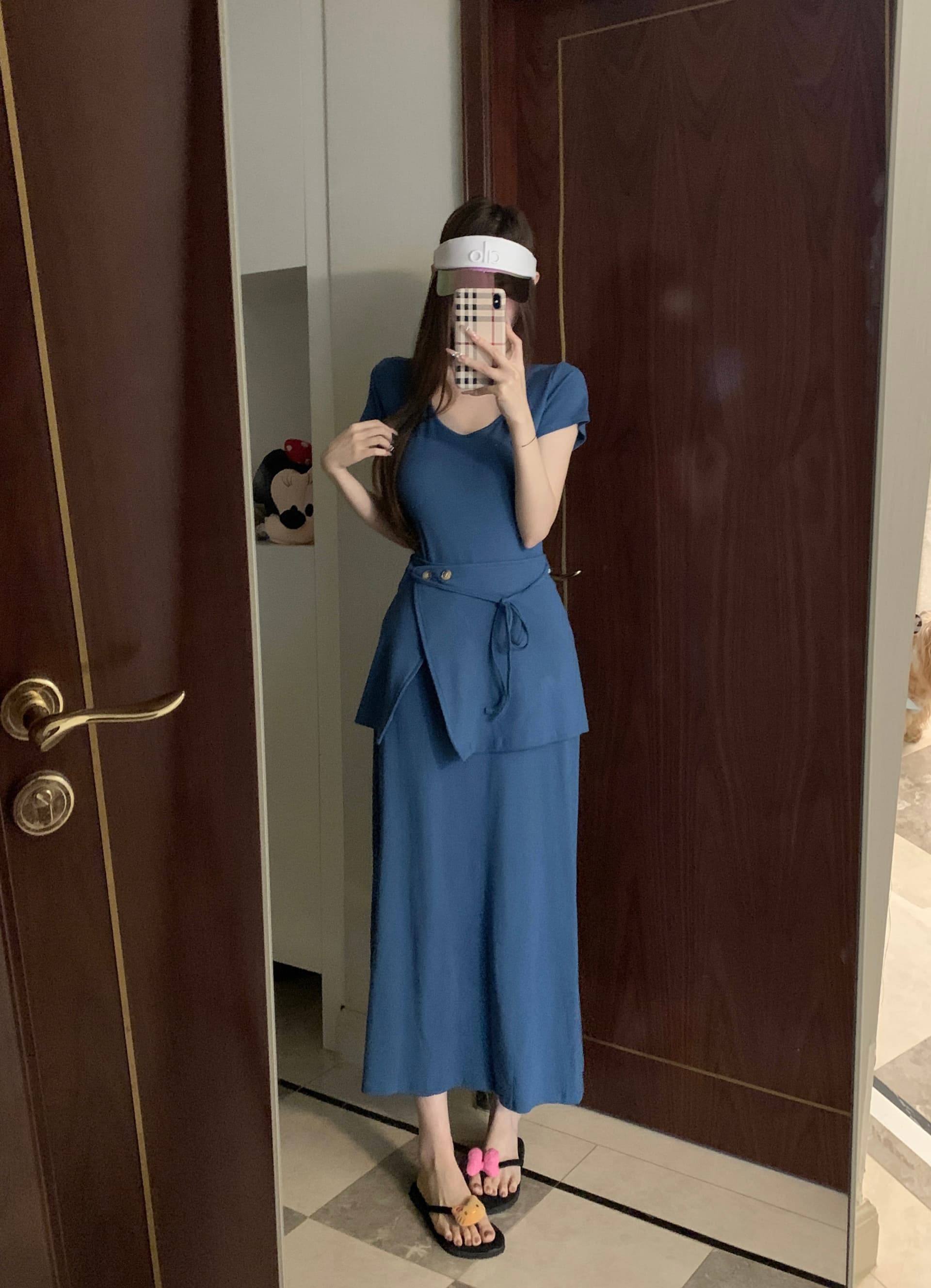 정가 아니요 가격 인하 u 칼라 반팔 드레스 둘 착용 랩스커트팬츠 캐주얼 몸매 가꾸기 드레스 롱 스커트 니트 원피스 상세 이미지 1