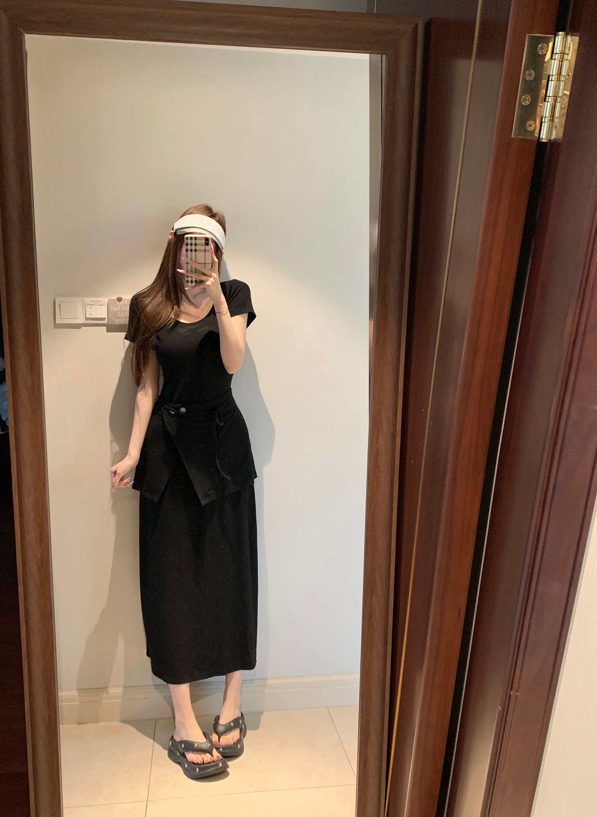 정가 아니요 가격 인하 u 칼라 반팔 드레스 둘 착용 랩스커트팬츠 캐주얼 몸매 가꾸기 드레스 롱 스커트 니트 원피스 상세 이미지 11