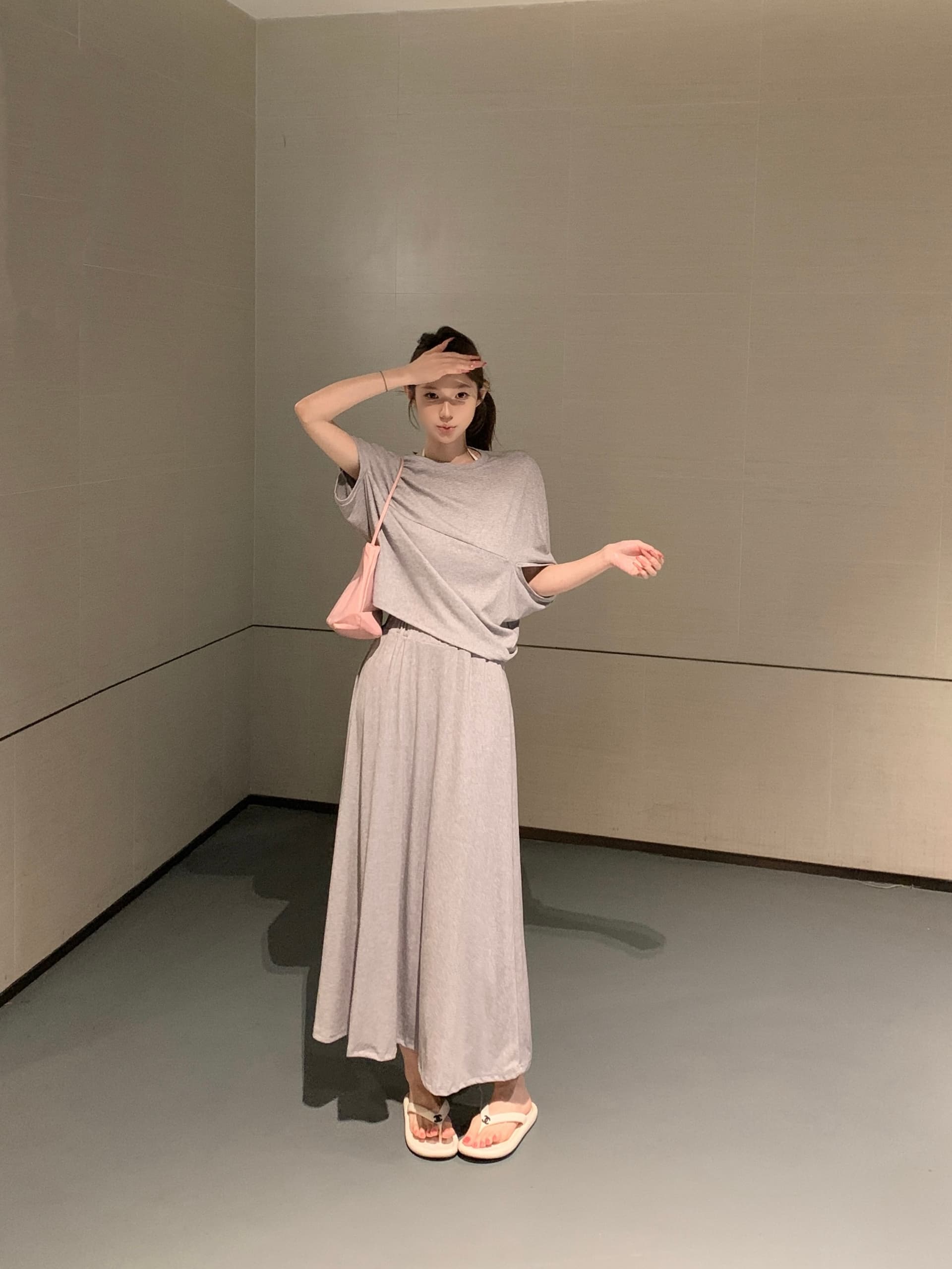 실사 아니요 가격 인하 여름 새로운 아마 담배 파우더 색상 품격 블라우스 반신 롱 스커트 세트 상세 이미지 16