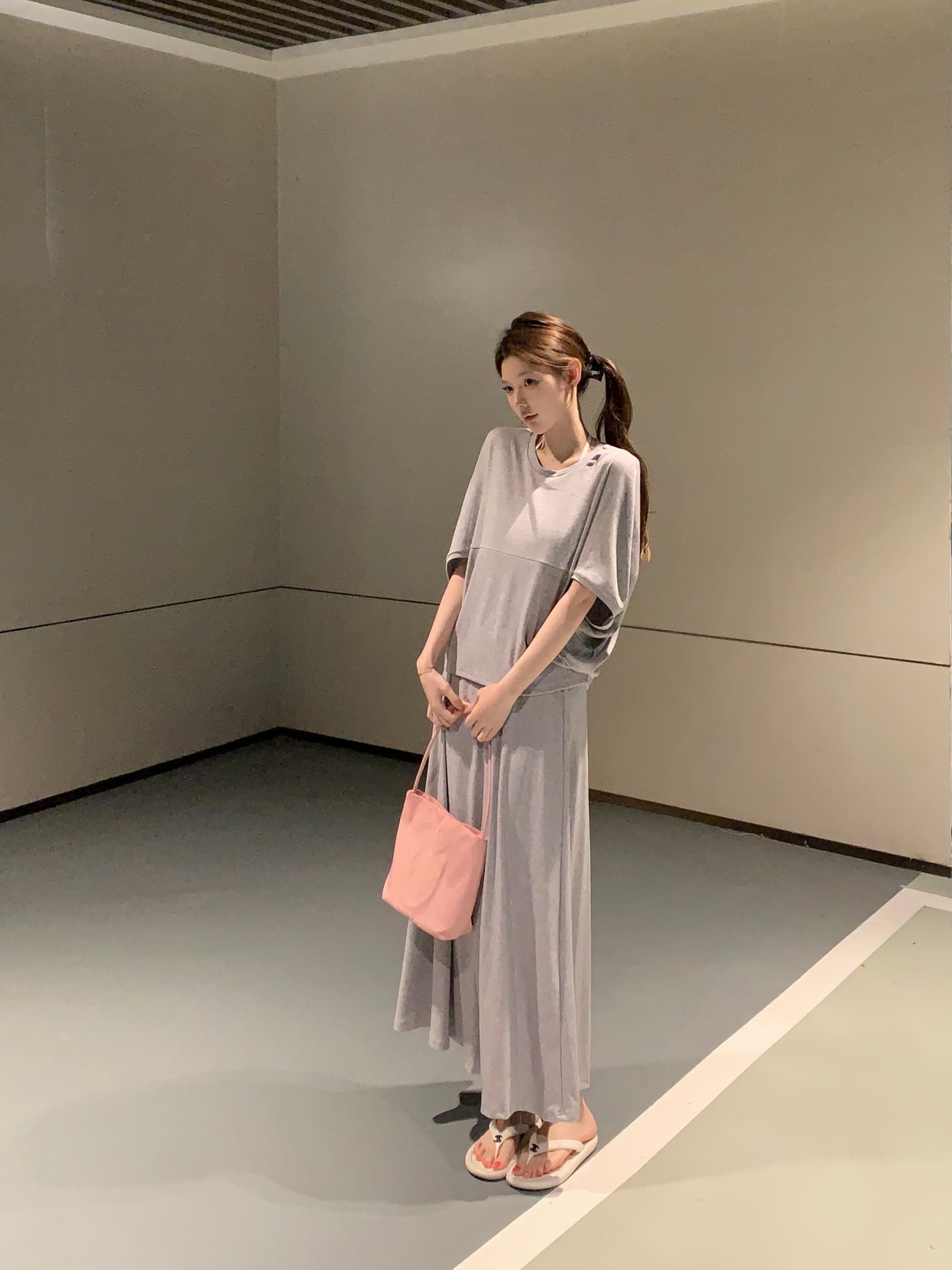 실사 아니요 가격 인하 여름 새로운 아마 담배 파우더 색상 품격 블라우스 반신 롱 스커트 세트 상세 이미지 17