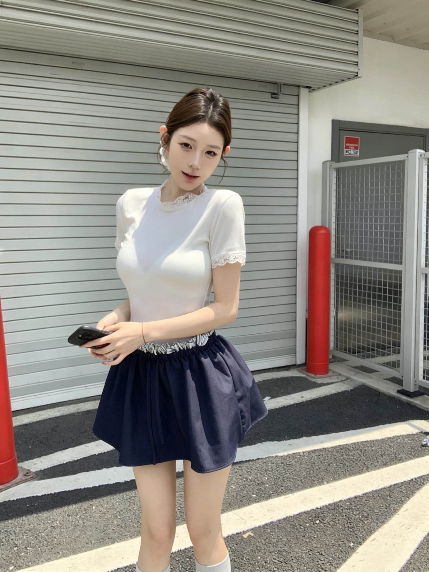실사 아니요 가격 인하 화이트 레이스 측면 기본 셔츠 맨위 꽃밭 치마 페이크 레이어드 허리밴드 반신 치마바지 상세 이미지 4