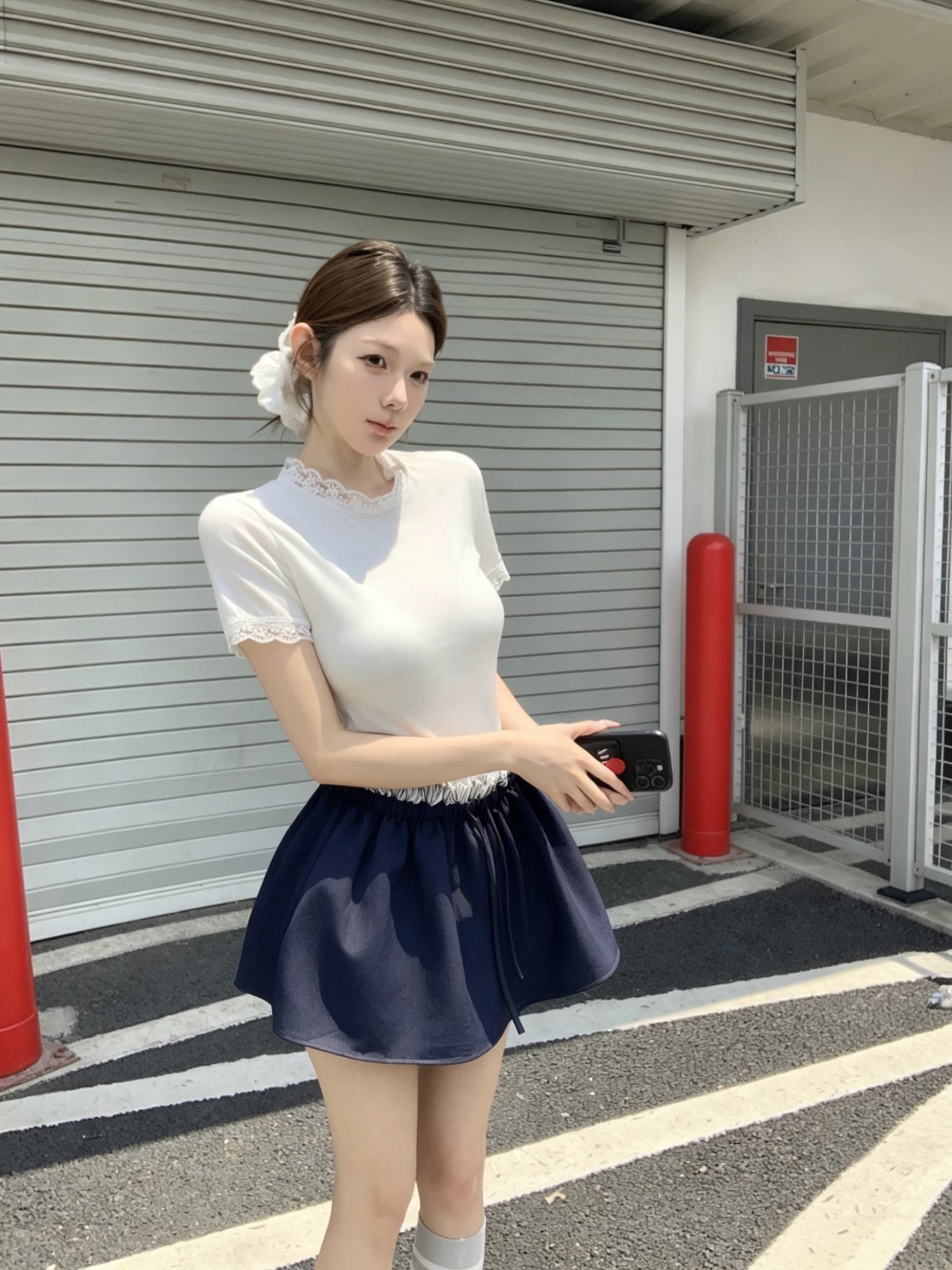 실사 아니요 가격 인하 화이트 레이스 측면 기본 셔츠 맨위 꽃밭 치마 페이크 레이어드 허리밴드 반신 치마바지 상세 이미지 5