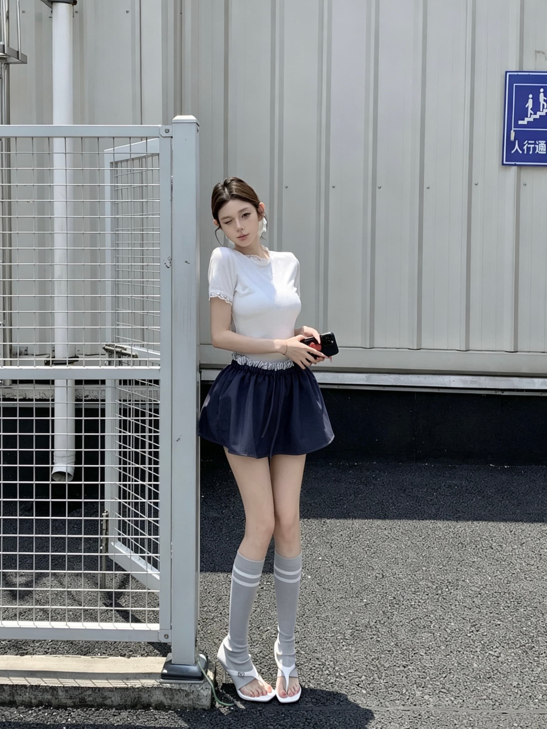 실사 아니요 가격 인하 화이트 레이스 측면 기본 셔츠 맨위 꽃밭 치마 페이크 레이어드 허리밴드 반신 치마바지 이미지 3