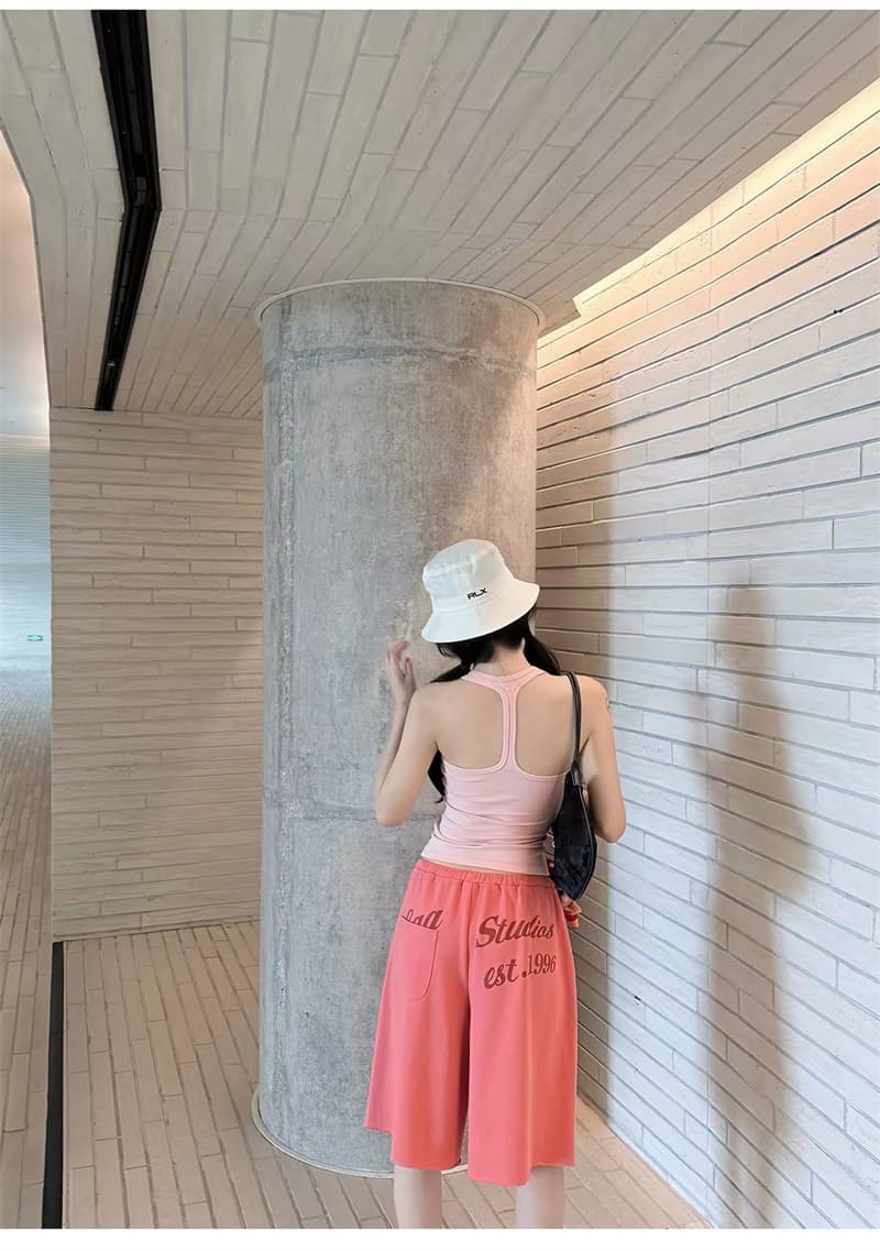 아니요 가격 인하 4 가지 색상 알파벳 프린트 웨이 바지 여성 여름 2026 새로운 오부 바지 슬림해 보이는 디스플레이 높음 반바지 상세 이미지 8