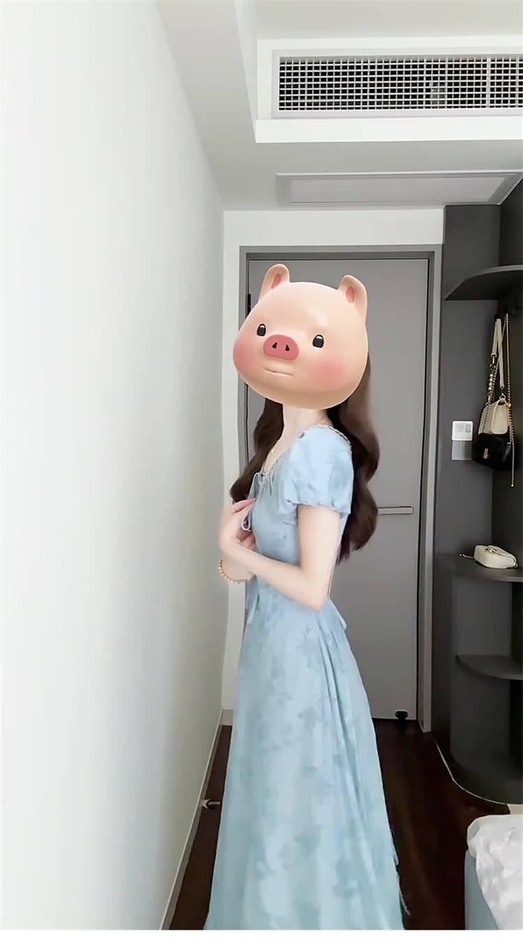 파란색 드레스 아이들 여름 새로운 착용 가져 가라. 프랑스식 꼬집기 허리 고유 한 아름다운 작은 키 품격 롱 스커트 상세 이미지 7