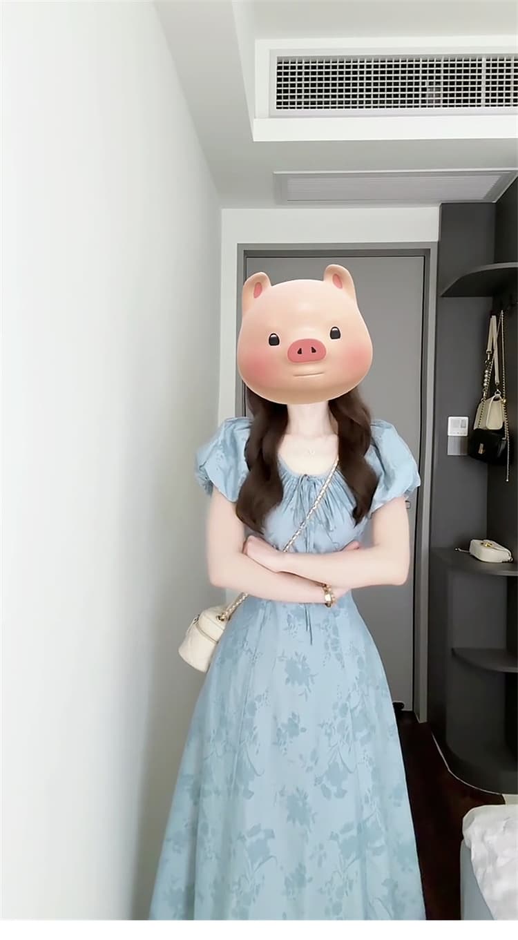 파란색 드레스 아이들 여름 새로운 착용 가져 가라. 프랑스식 꼬집기 허리 고유 한 아름다운 작은 키 품격 롱 스커트 상세 이미지 8